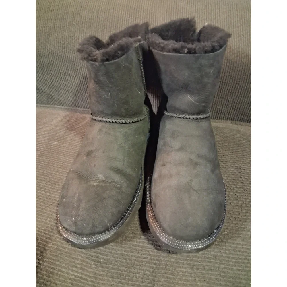 UGG X Disney Black Sheepskin Suede Mini‎ Bailey Bow II Boots 9